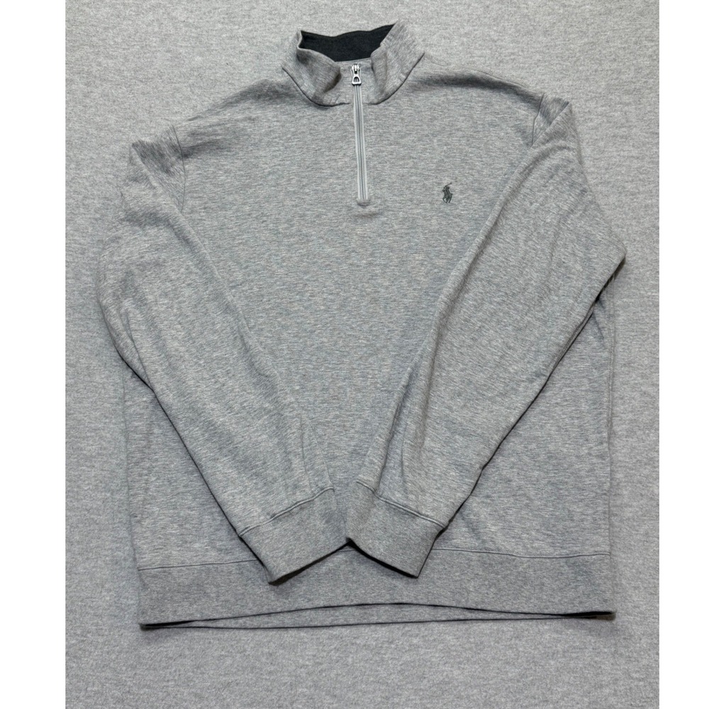 Polo Ralph Lauren Mens Large Gray Quarter Zip Pullover Mock Neck Sweatshirt Soft